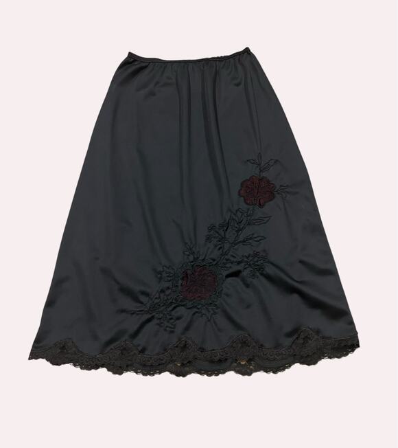 Vintage Other - Vintage 60s Black Embroidered Lace Half Slip Floral Lace Hem Lingerie Small -